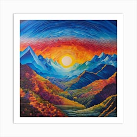 Op art, Blue mountains Art Print