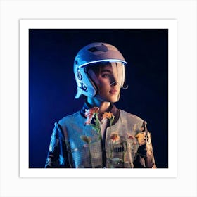 Firefly Futuristic Helmet Portrait With Glowing Plant And Floral Shirt 55432 Art Print