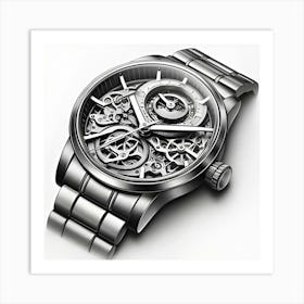 A Pencil Drawing Of A Modern Men's Watch 1 Art Print