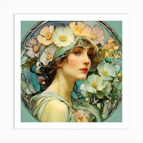 Lady With Flowers Art Print