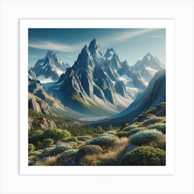 A Photorealistic Image Of A Stunning Natural Landscape Featuring Majestic Mountains Art Print