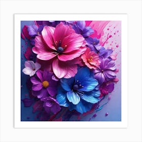 Flowers On A Blue Background 3 Art Print