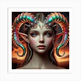 Elven Girl With Horns 4 Art Print