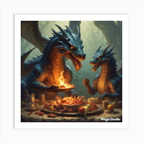 Dragons At The Table Art Print