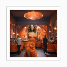 Woman In An Orange Dress 3 Art Print