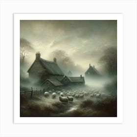 Sheep In The Mist Art Print