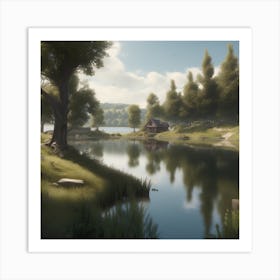 Lake With A House Art Print