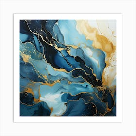 Abstract Blue Gold Painting Art Print