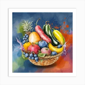 A basket full of fresh and delicious fruits and vegetables 1 Art Print