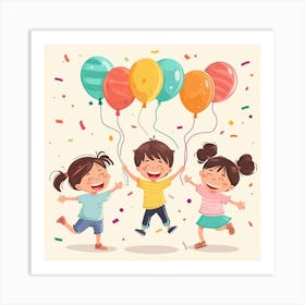 Happy Birthday Kids With Balloons Art Print