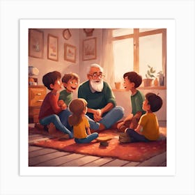 Old Man With Children Art Print