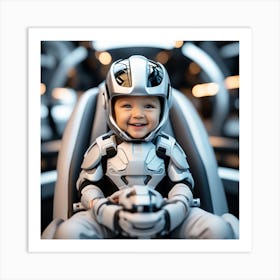 3d Dslr Photography, Model Shot, Baby From The Future Smiling Wearing Futuristic Suit Designed By Apple, Digital Vr Helmet, Sport S Car In Background, Beautiful Detailed Eyes, Professional Award Winning Portr (2) Art Print