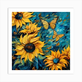 Sunflowers And Butterflies 10 Art Print