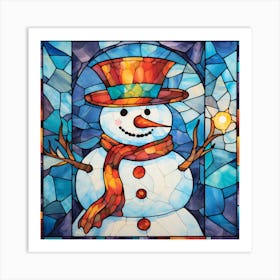 Snowman Stained Glass 4 Art Print