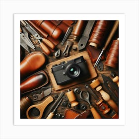 Leather Tools And Camera Art Print
