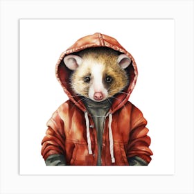 Watercolour Cartoon Opossum In A Hoodie 1 Art Print