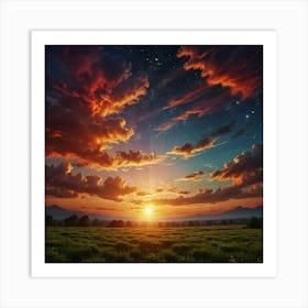 Sunset Over A Field Art Print