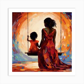 Mother And Daughter On Swing Art Print