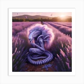 Alien Caring In A Lavender Field Art Print