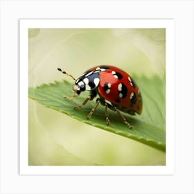 A Vibrant, Highly Detailed Image Of A Beautiful Ladybug Perched On A Delicate Green Leaf 3 Art Print