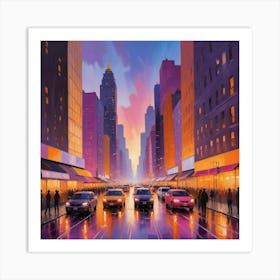 New York City At Sunset Paintings Art Print Art Print