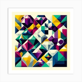 Precious Stones: A Cubist Collage with a Bold and Colourful Scheme Art Print