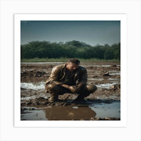 Man Kneeling In Mud Art Print
