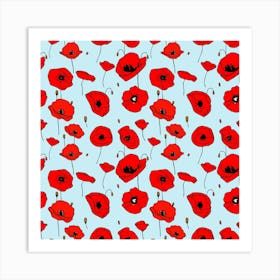 Poppies Flowers Red Seamless Pattern Art Print