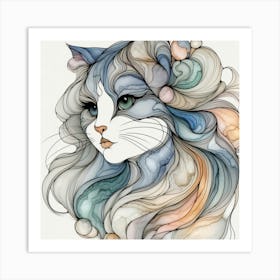 Watercolor Cat Portrait Art Print