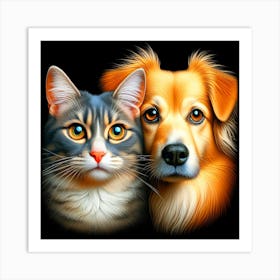 Friendship Of Dog And Cat Art Print