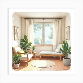 A Watercolor Illustration Of A Cozy Care Room With Soothing, Gentle Hues For Healing 1 Art Print