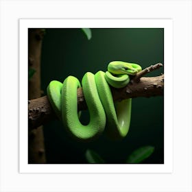 A Stunning Emerald Tree Boa Coiled On A Branch 1 Art Print