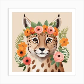 Floral Baby Lynx Nursery Illustration (35) Art Print