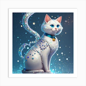 Cartoon Character A White Cat With A Silver Coat (2) Art Print