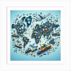 World Map With Shipping Icons Art Print