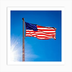 American Flag Unfurled Against A Clear Blue Sky Stars Centered Stripes Flowing Gracefully Overlai (4) Art Print