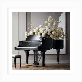 Grand Piano With Flowers Art Print