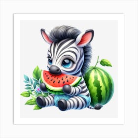 Zebra With Watermelon Art Print