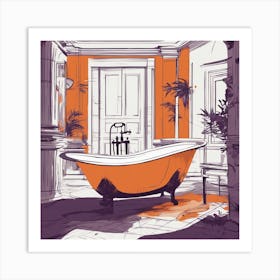 Drew Illustration Of Bathtub On Chair In Bright Colors, Vector Ilustracije, In The Style Of Dark Nav (2) Art Print