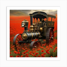 Traction engine in a sea of poppies Art Print