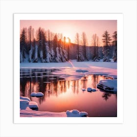Sunset Over A Frozen Lake Art Print