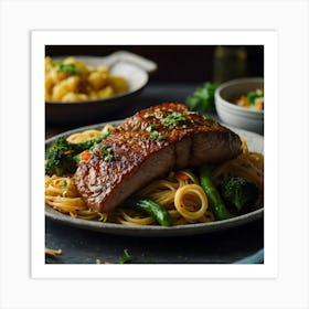 Salmon With Pasta Art Print