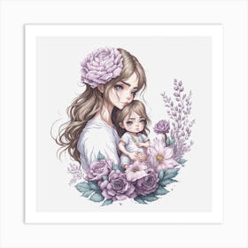 Default Mom And Baby With Flowers In Chibi Style In Watercolor 0 9f104ce1 0481 45e0 9e33 94bf1c52cad6 1 Art Print