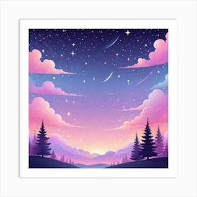 Sky With Twinkling Stars In Pastel Colors Square Composition 100 Art Print