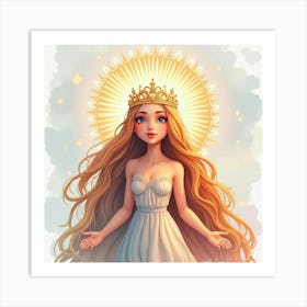 Radiant Goddess With A Sparkling Crown, Watercolor 1 Art Print