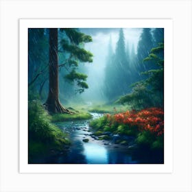 Rainy Day In A Forest 1 Art Print