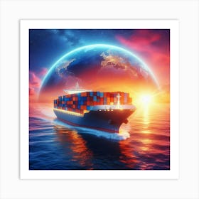 Cargo Ship In The Ocean Art Print