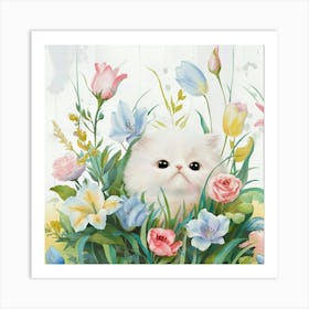 Little Kitten In Flowers Canvas Print Art Print