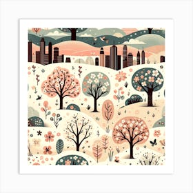 Spring City Seamless Pattern Art Print