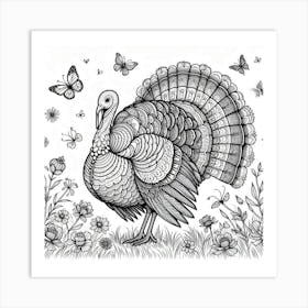 Line Art turkey 1 Art Print